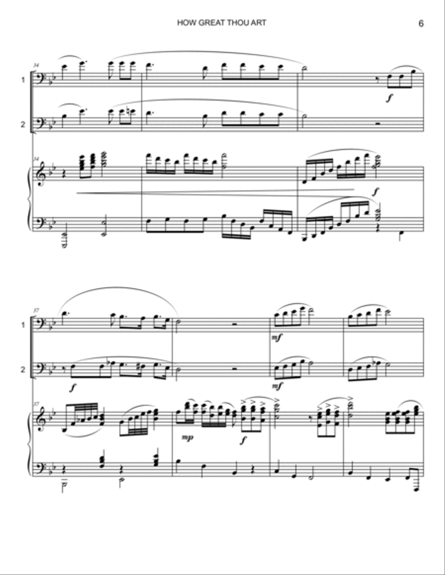 HOW GREAT THOU ART - Euphonium (Trombone) Duet with Piano Accompaniment Brass Duet scores gallery preview page 6