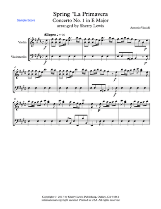 SPRING (La Primavera), 1st. Mov., String Duo, Intermediate Level for violin and cello