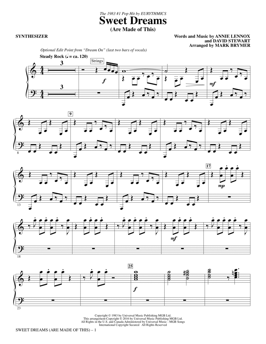 Sweet Dreams (Are Made of This) - Synthesizer Choir scores gallery preview page 1