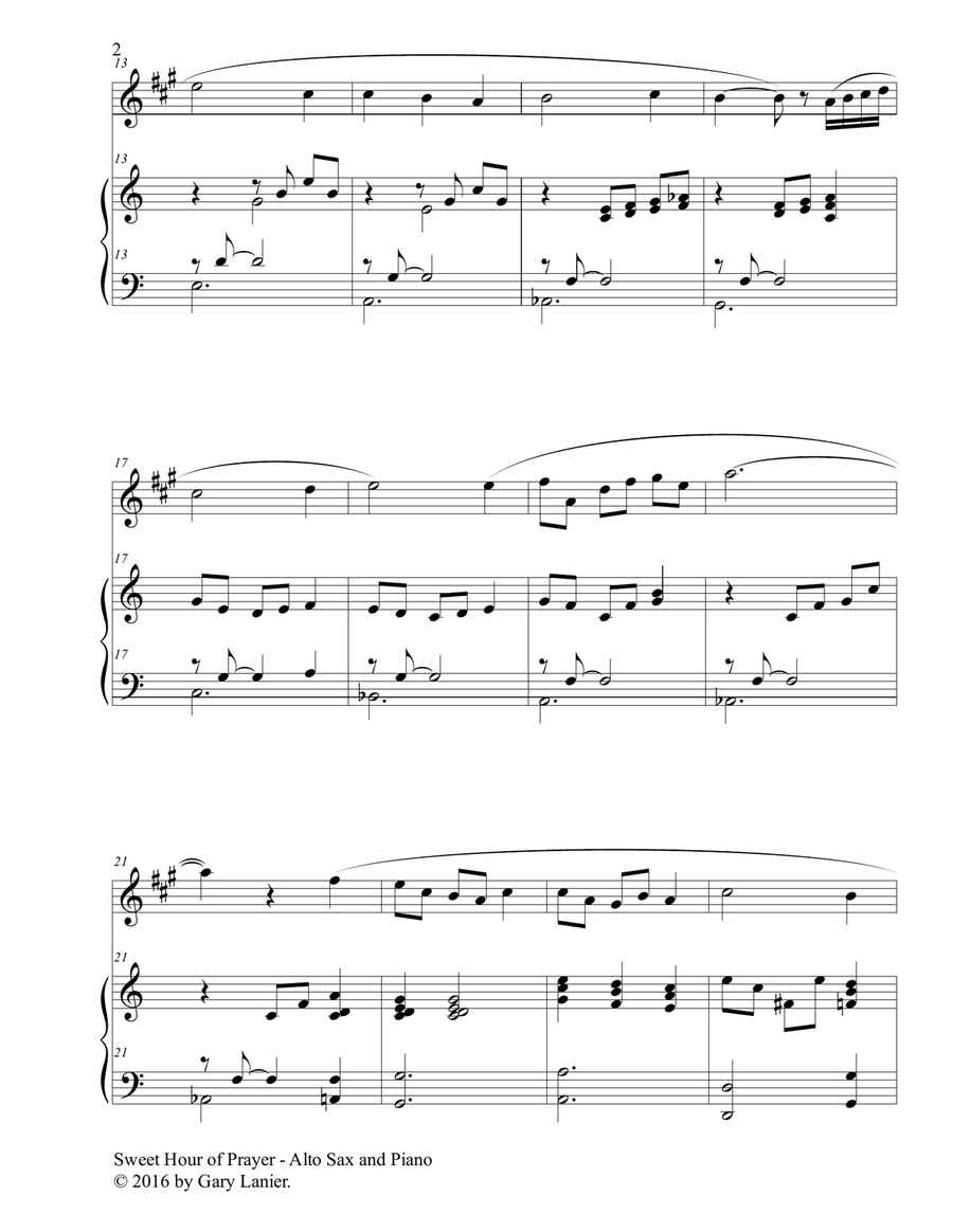 SWEET HOUR OF PRAYER (Duet – Alto Sax & Piano with Score/Part) Woodwind Duet scores gallery preview page 3