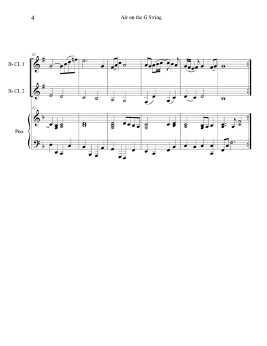 Air on the G String (Clarinet Duet with Piano Accompaniment) Clarinet Duet scores gallery preview page 4