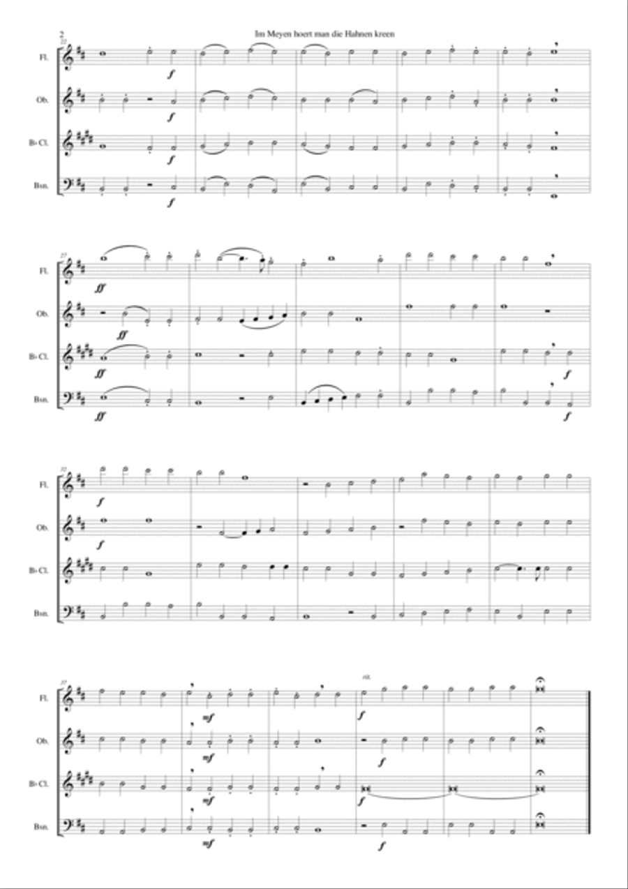 Im Meyen hoert man die Hahnen kreen (In May you hear the cocks crow) for wind quartet Woodwind Quartet scores gallery preview page 2