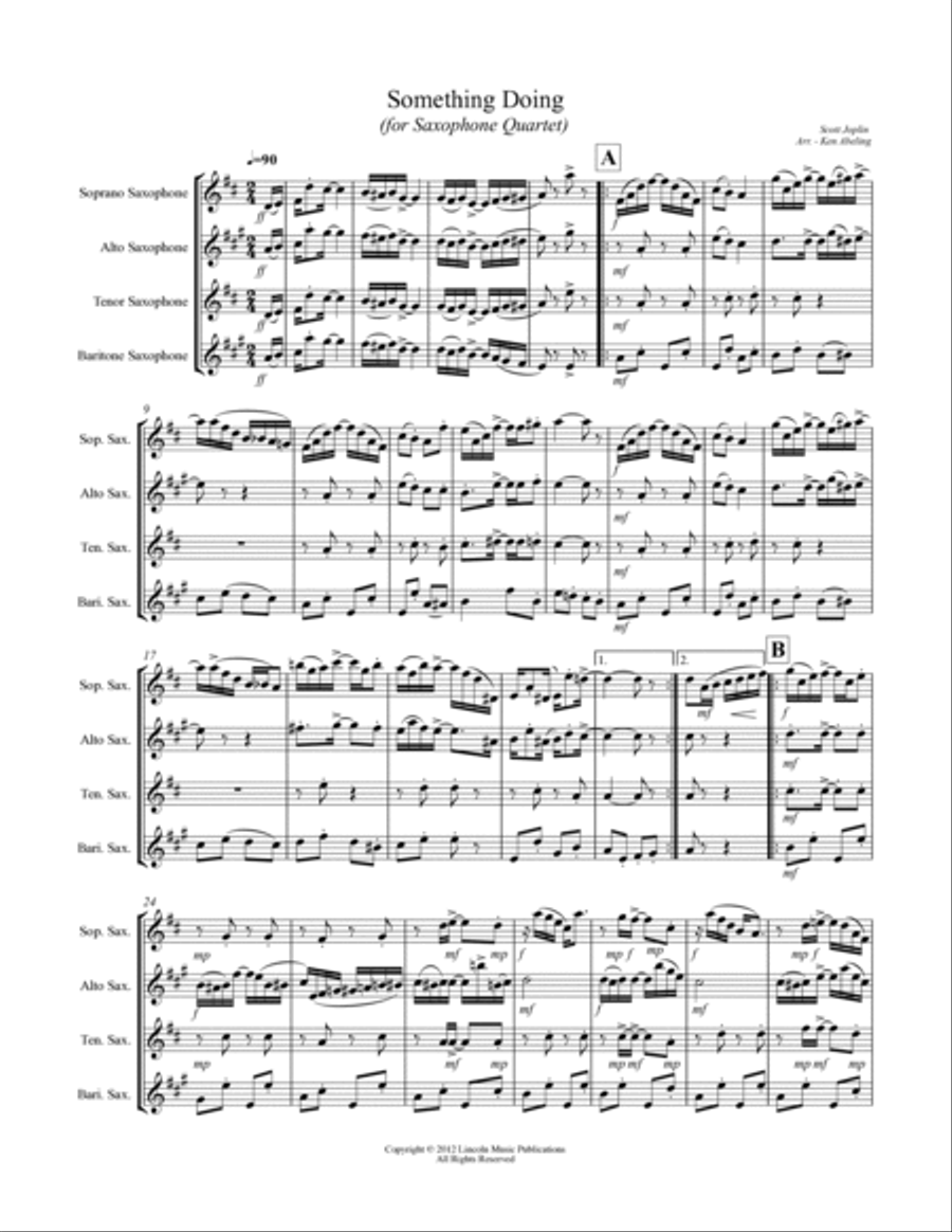 Joplin - “Something Doing” (for Saxophone Quartet SATB) Joplin - “Something Doing” (for Saxophone Quartet SATB) Saxophone Quartet scores gallery preview page 2