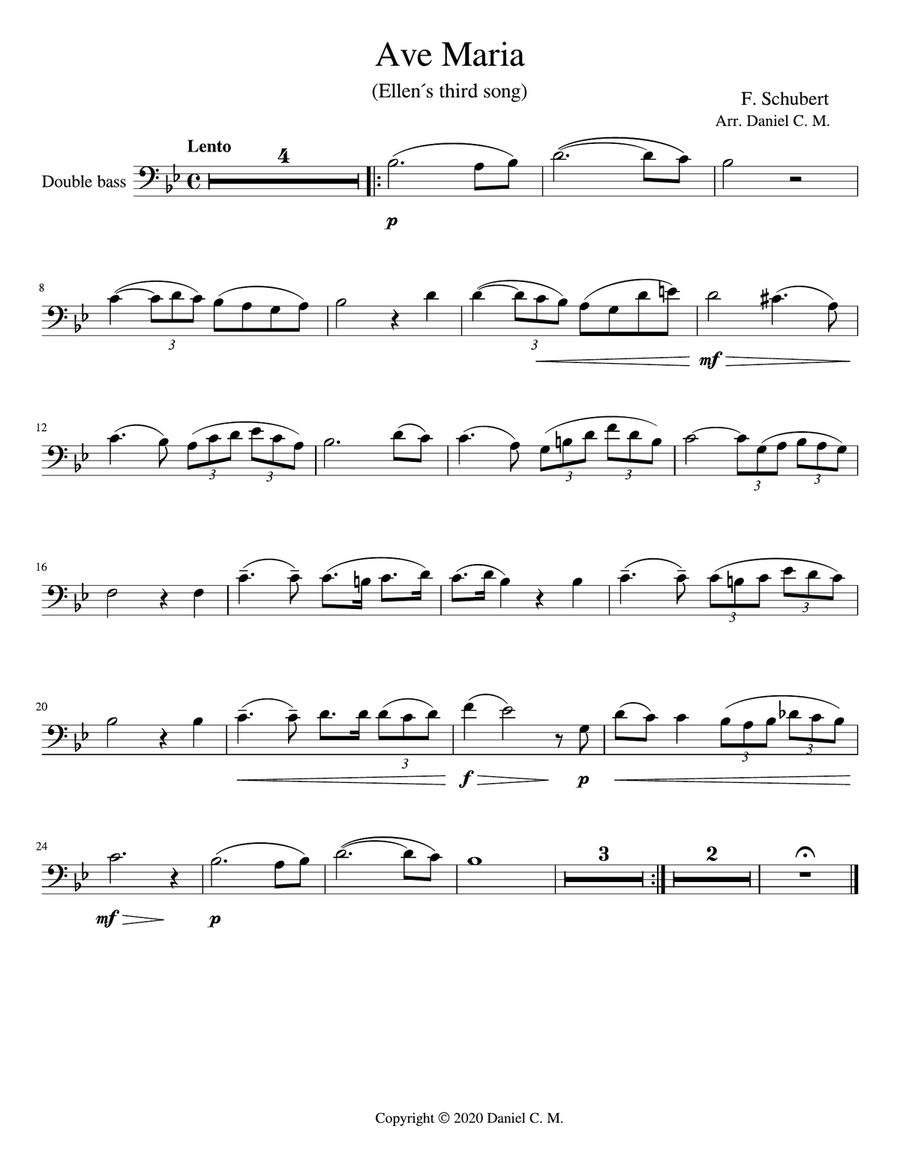 Ave Maria for double bass and piano (simplified) Double Bass scores gallery preview page 1