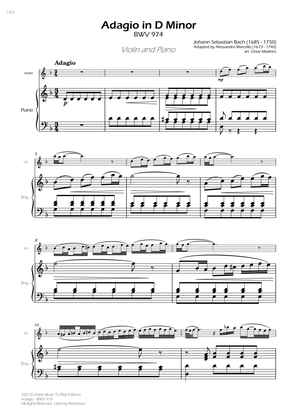 Adagio (BWV 974) - Violin and Piano (Full Score)