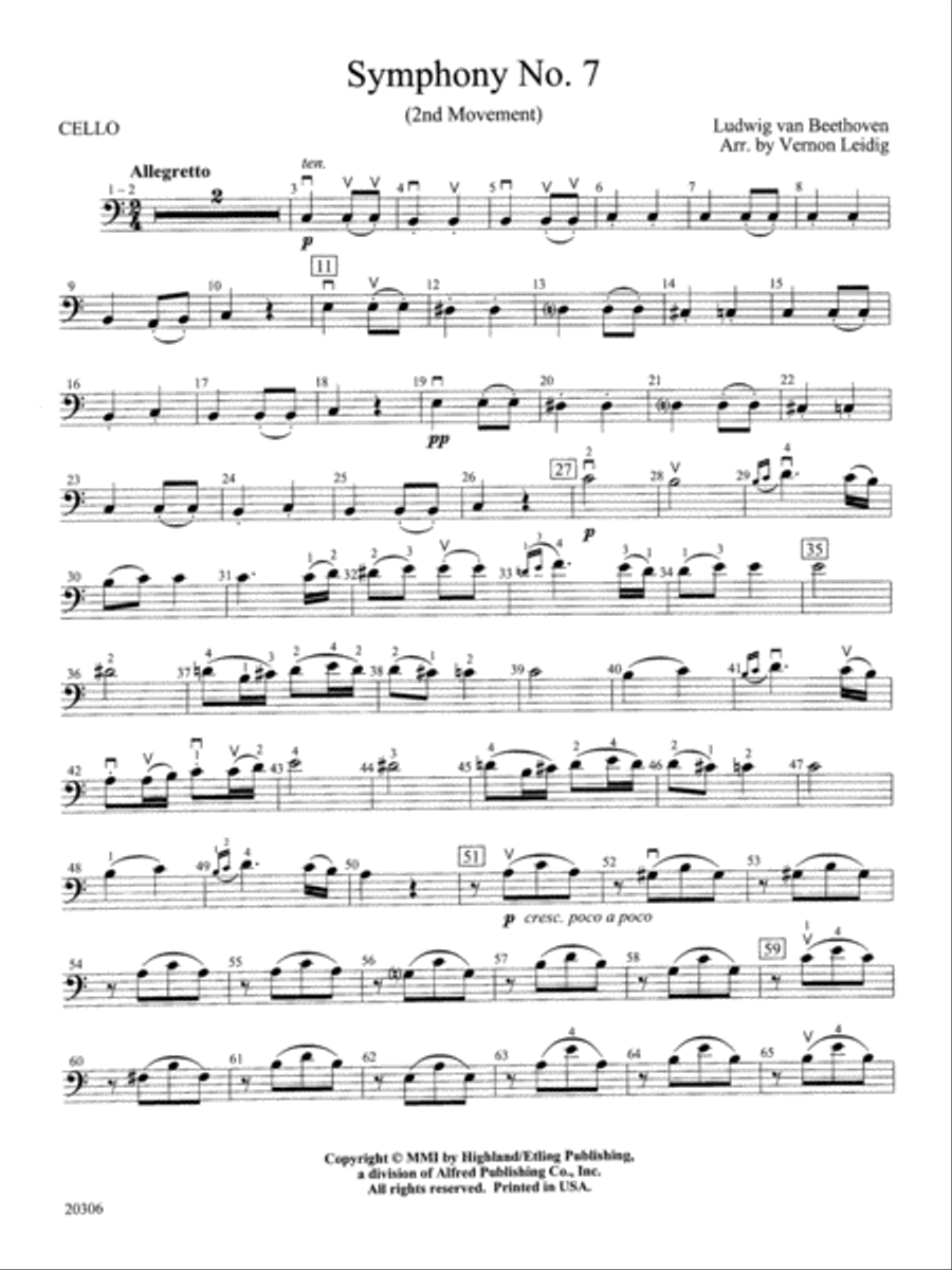 Symphony No. 7 (2nd Movement): Cello Full Orchestra scores gallery preview page 1