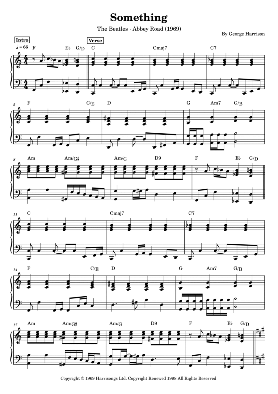 Something Piano Solo scores gallery preview page 1