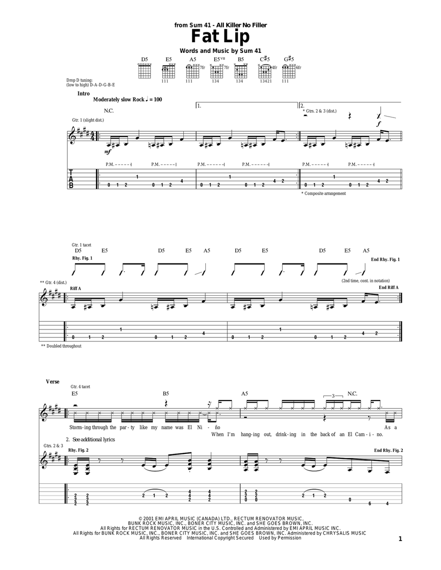 Fat Lip Acoustic Guitar scores gallery preview page 1