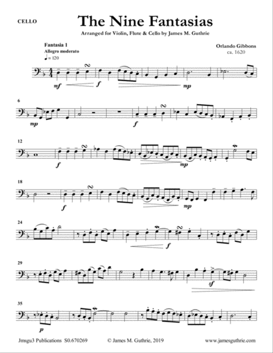 Gibbons: The Nine Fantasias for Violin, Flute & Cello Flute scores gallery preview page 1