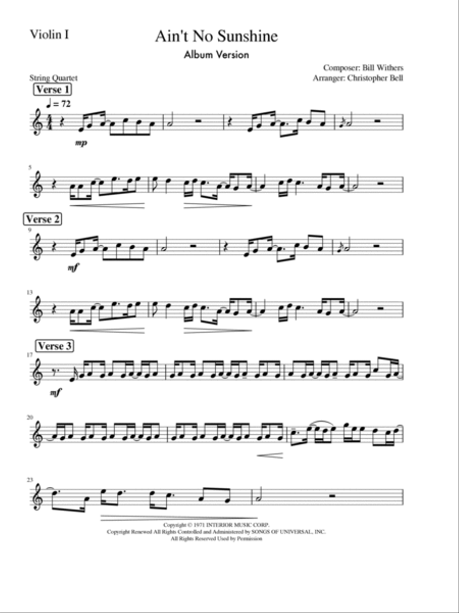 Ain't No Sunshine Ain't No Sunshine String Quartet scores gallery preview page 4