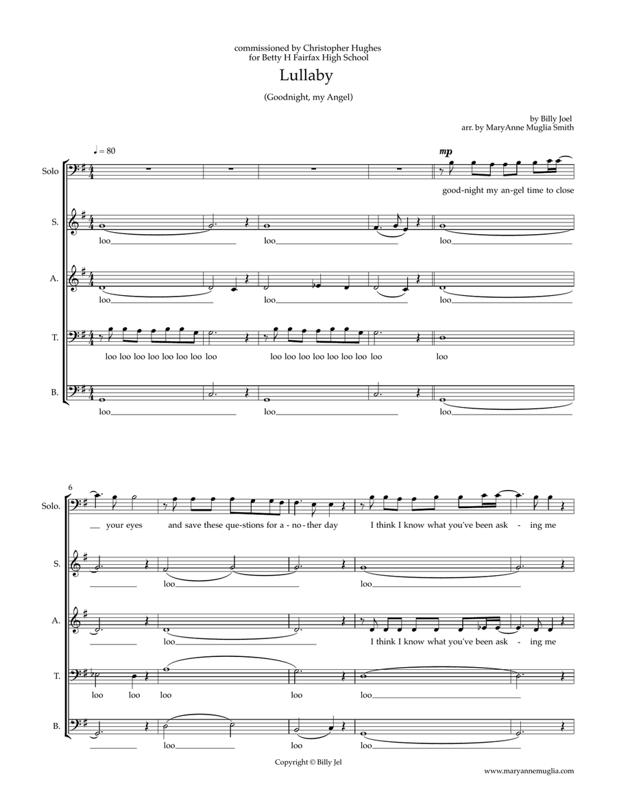 Lullabye (goodnight, My Angel) 4-Part scores gallery preview page 1