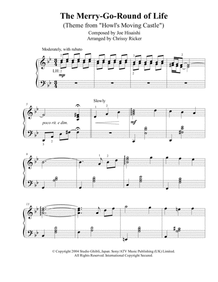 The Merry-Go-Round of Life (Theme from "Howl's Moving Castle") - intermediate piano image number null
