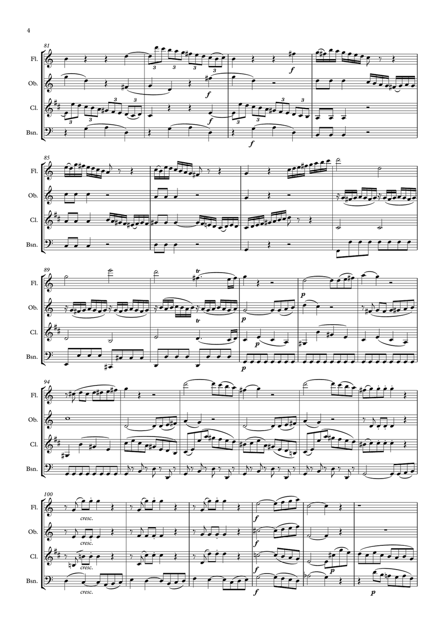Mozart: String Quartet No.19 in C major K465 (Dissonance) Mvt.I Adagio/Allegro - wind quartet Woodwind Quartet scores gallery preview page 4