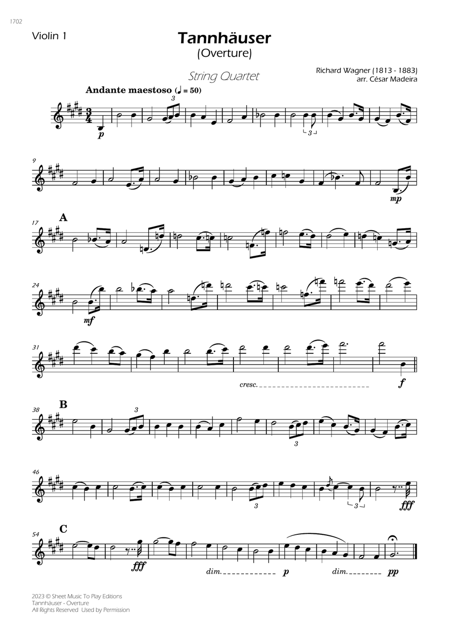 Tannhäuser (Overture) - String Quartet (Individual Parts) String Quartet scores gallery preview page 1