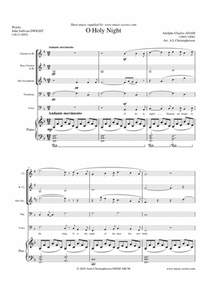 Cantique de Noel; O Holy Night - Voice, Clarinet, Alto Sax, Trombone, Bass Clarinet and Piano