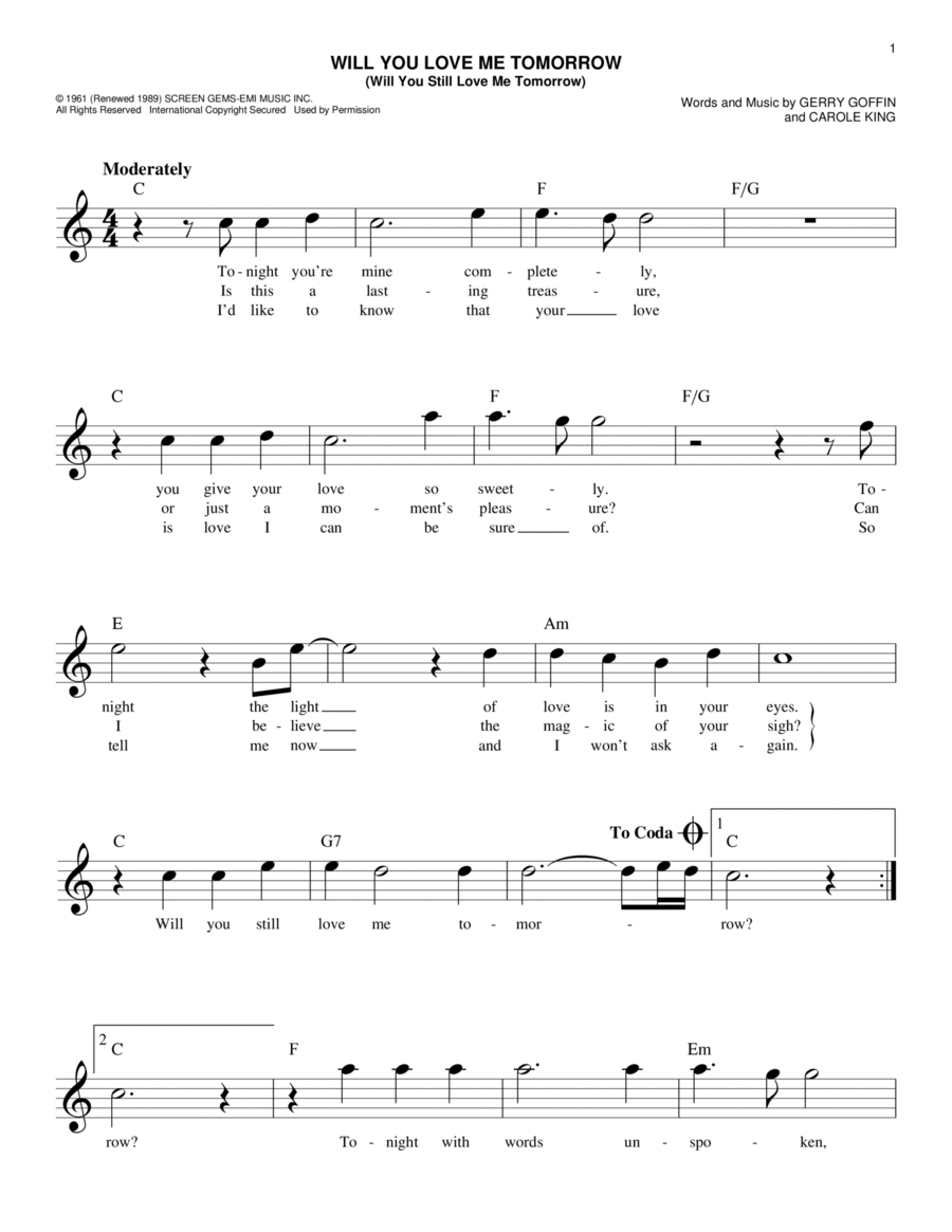 Will You Love Me Tomorrow (Will You Still Love Me Tomorrow) Piano scores gallery preview page 1