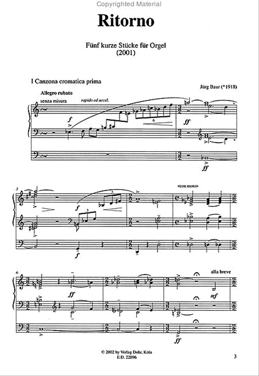 Ritorno (2001) -Fünf kurze Stücke für Orgel- Organ scores gallery preview page 2