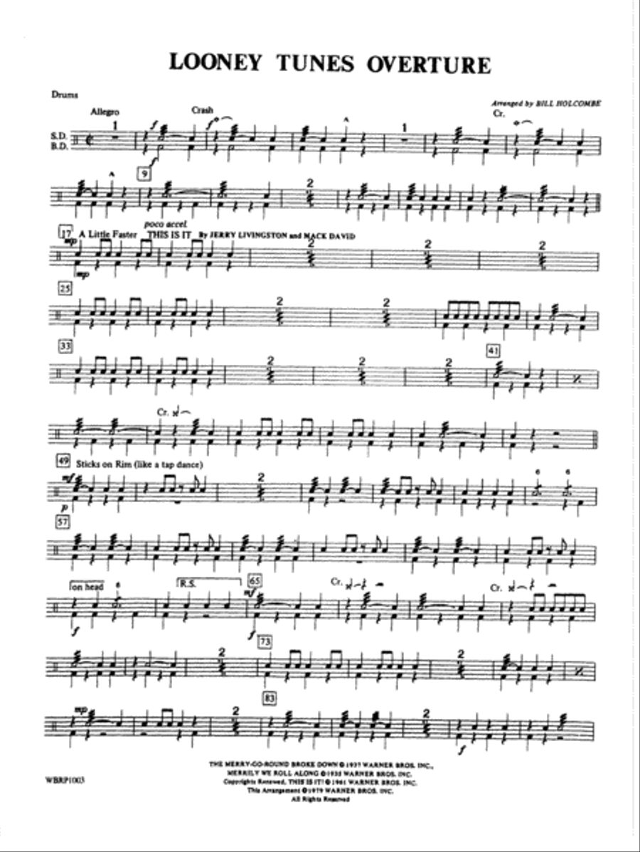 Looney Tunes Overture: Drums Concert Band scores gallery preview page 1