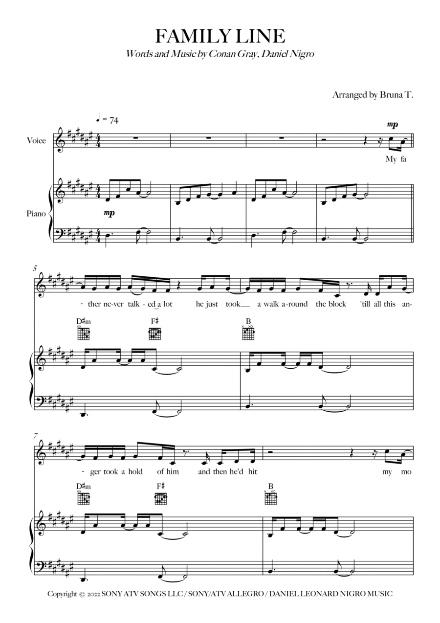 Family Line Piano, Vocal, Guitar scores gallery preview page 1