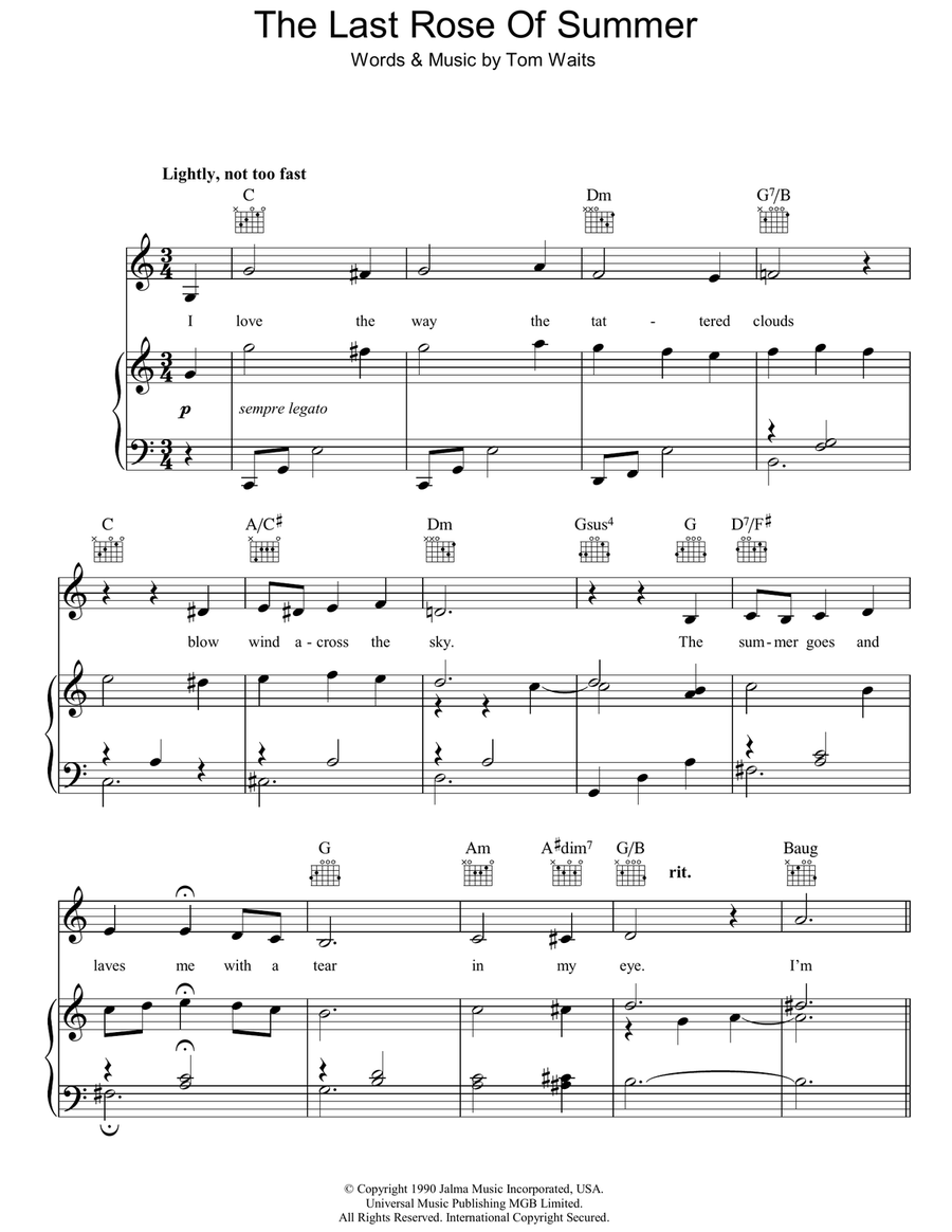 The Last Rose Of Summer The Last Rose Of Summer Piano, Vocal, Guitar scores gallery preview page 1