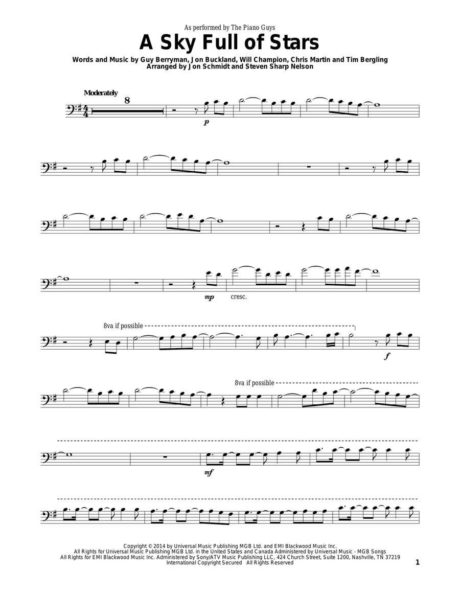 A Sky Full Of Stars Cello Solo scores gallery preview page 1