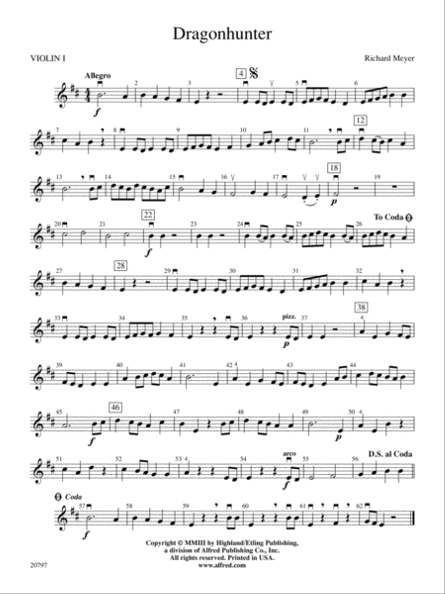 Dragonhunter: 1st Violin String Orchestra scores gallery preview page 1
