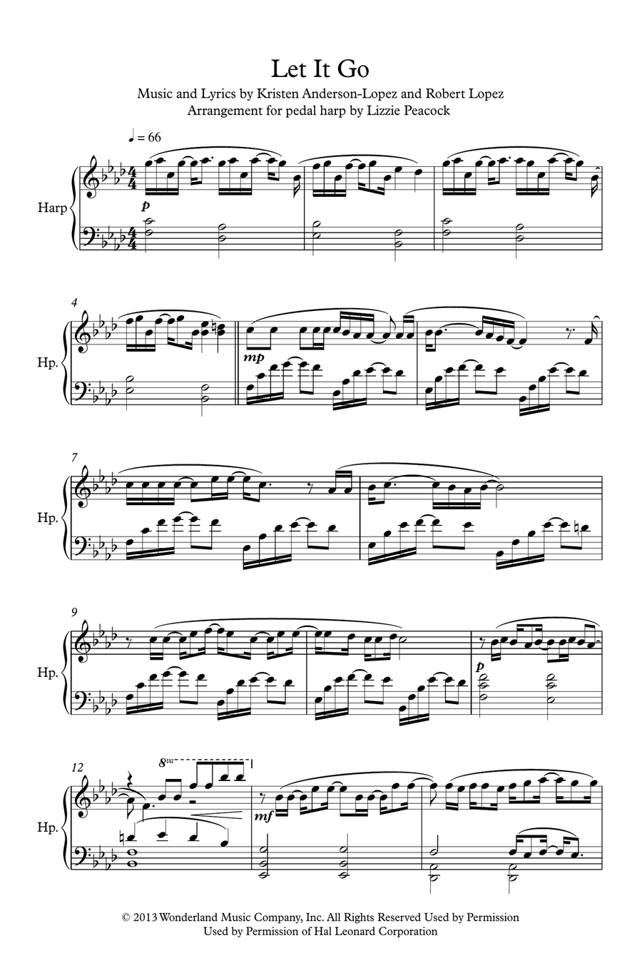 Let It Go (from Frozen) Harp scores gallery preview page 1