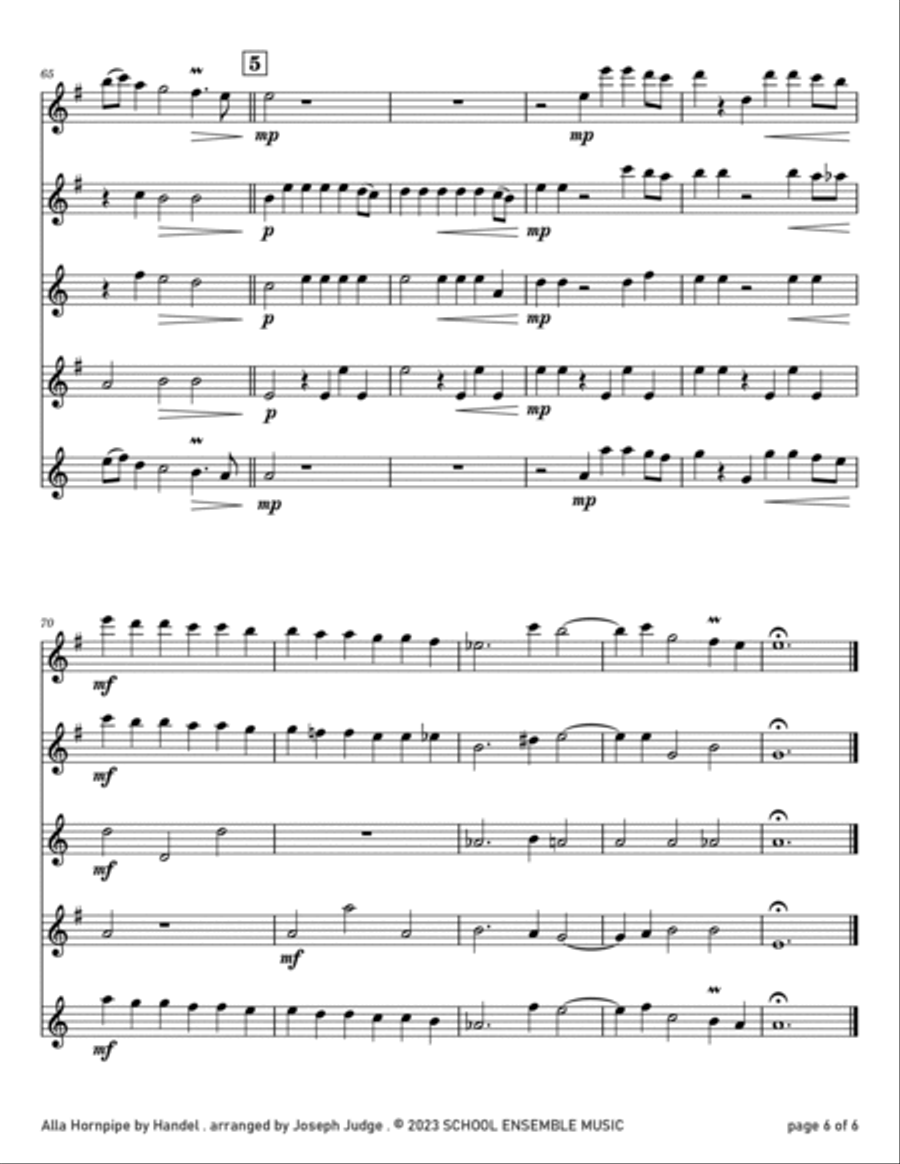 Alla Hornpipe by Handel for Saxophone Quartet in Schools Saxophone Quartet scores gallery preview page 6