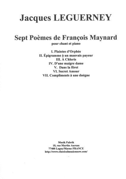 Jacques Leguerney: Sept Poèmes de François Maynard for medium voice and piano