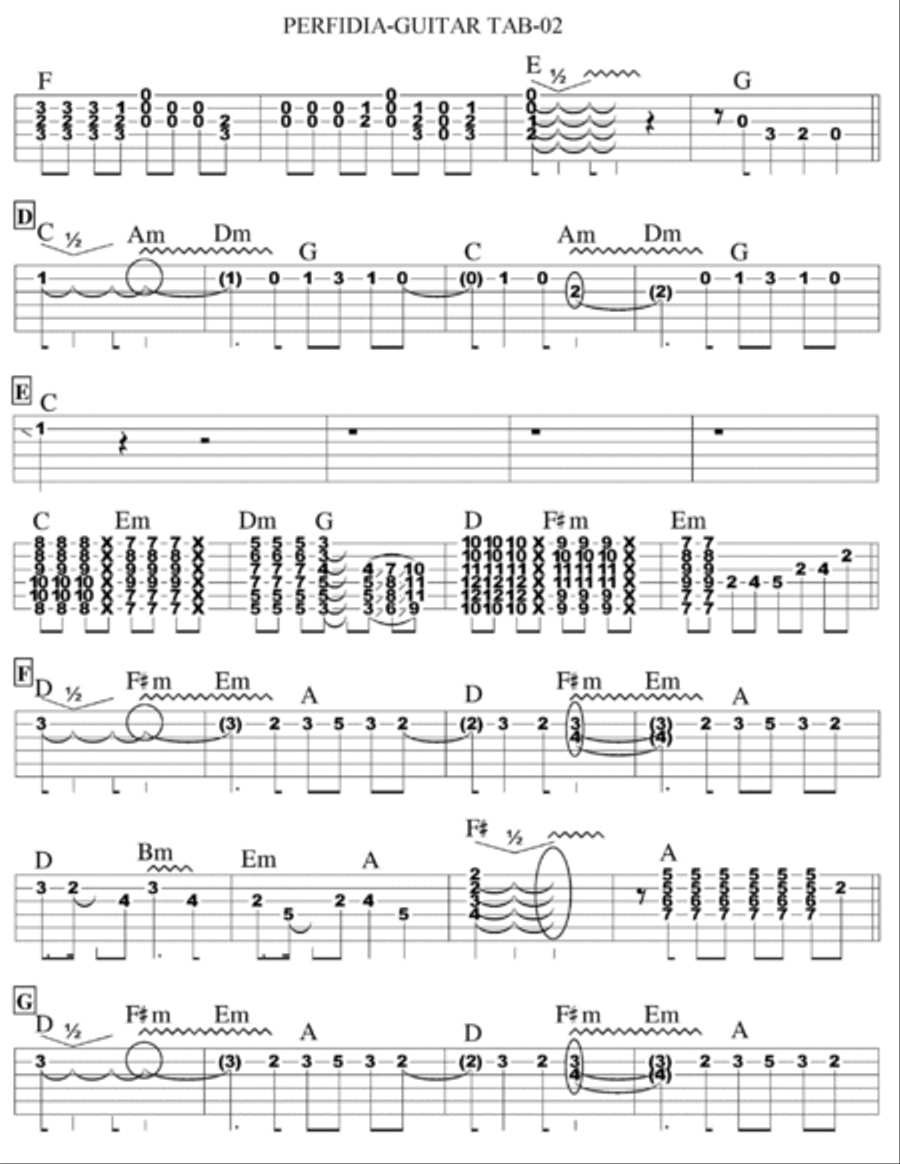 Perfidia Guitar Tablature scores gallery preview page 2