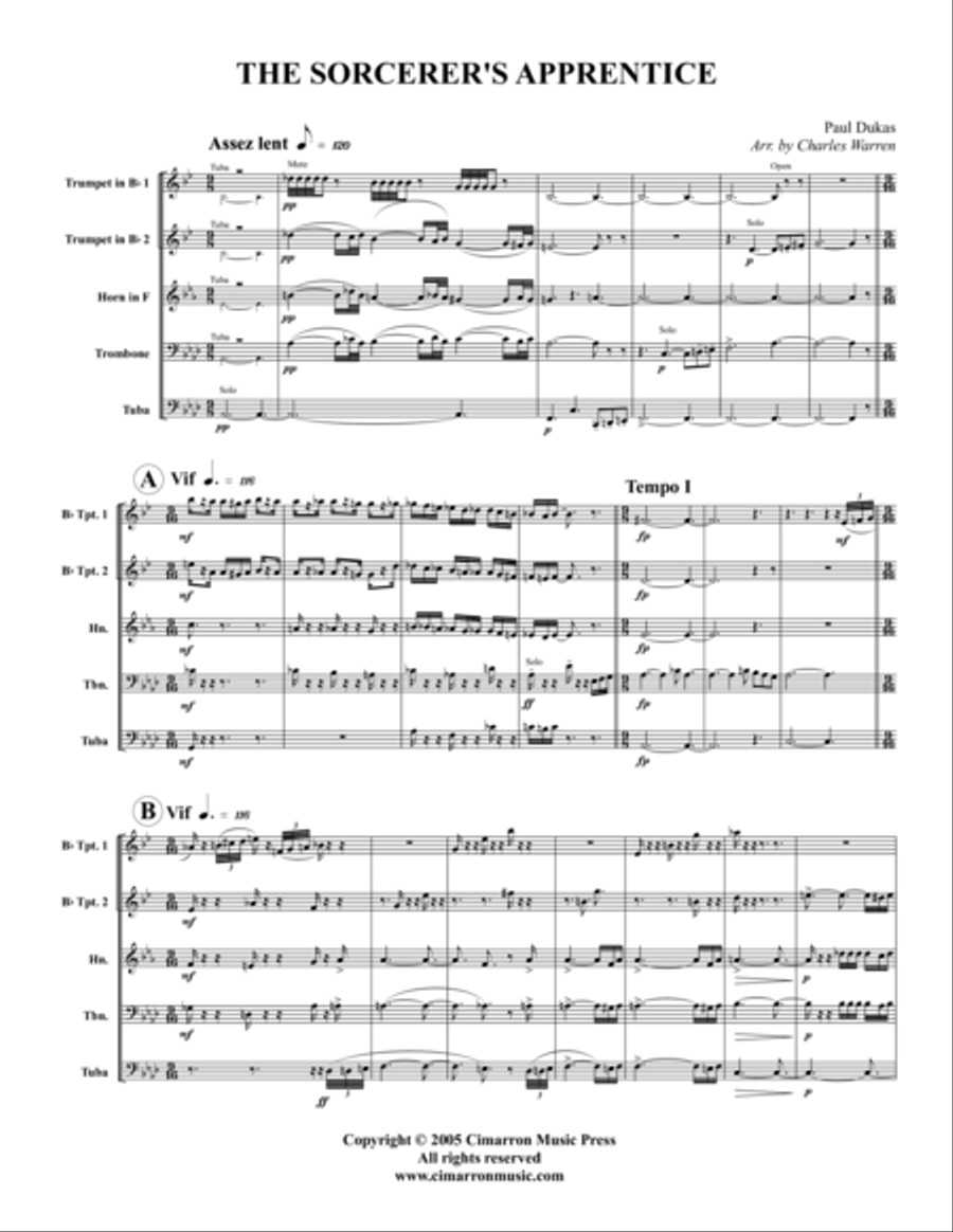 The Sorcerer's Apprentice Brass Quintet scores gallery preview page 1