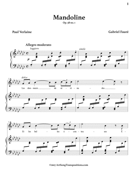 FAURÉ: Mandoline, Op. 58 no. 1 (transposed to G-flat major)