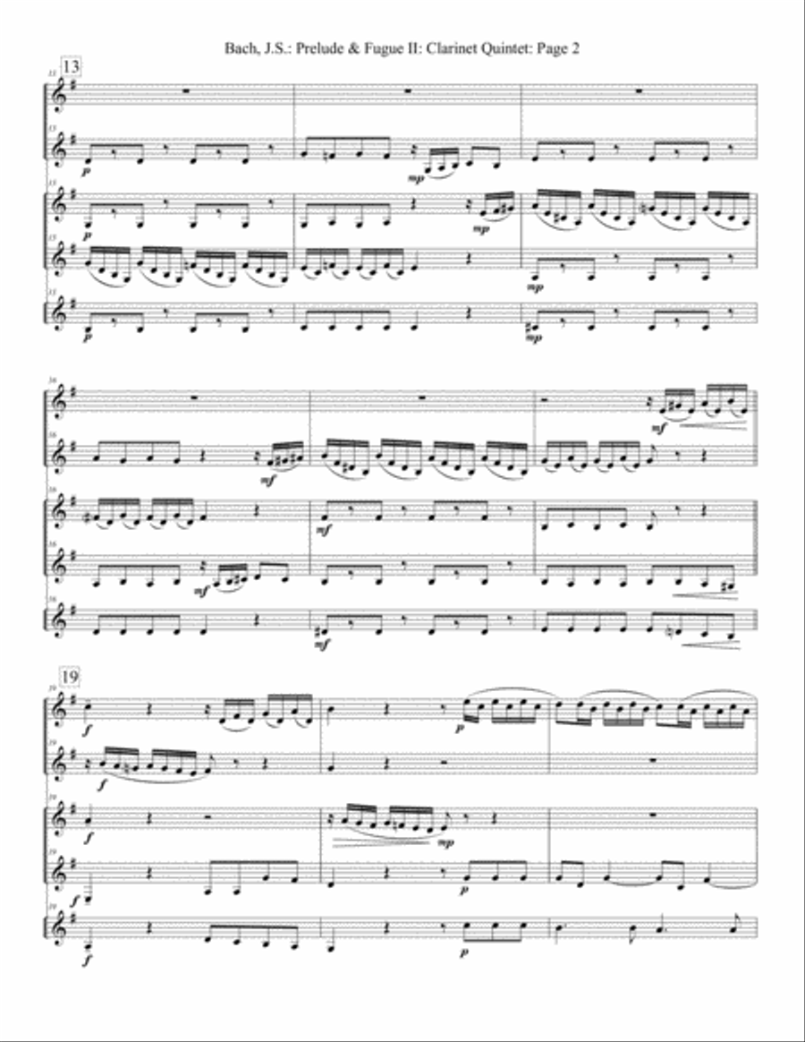 Prelude and Fugue II (Clarinet) Woodwind Quintet scores gallery preview page 3