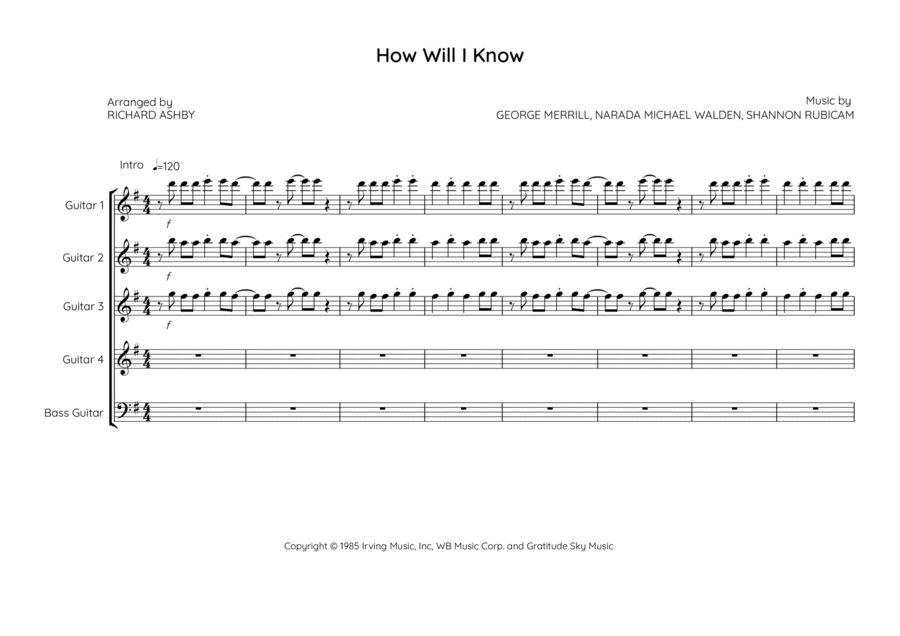 How Will I Know Guitar Ensemble scores gallery preview page 1