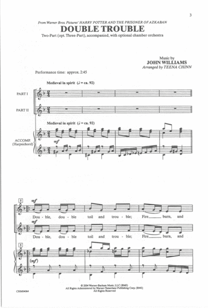 Double Trouble: 3-Part Mixed Choral Octavo: John Williams