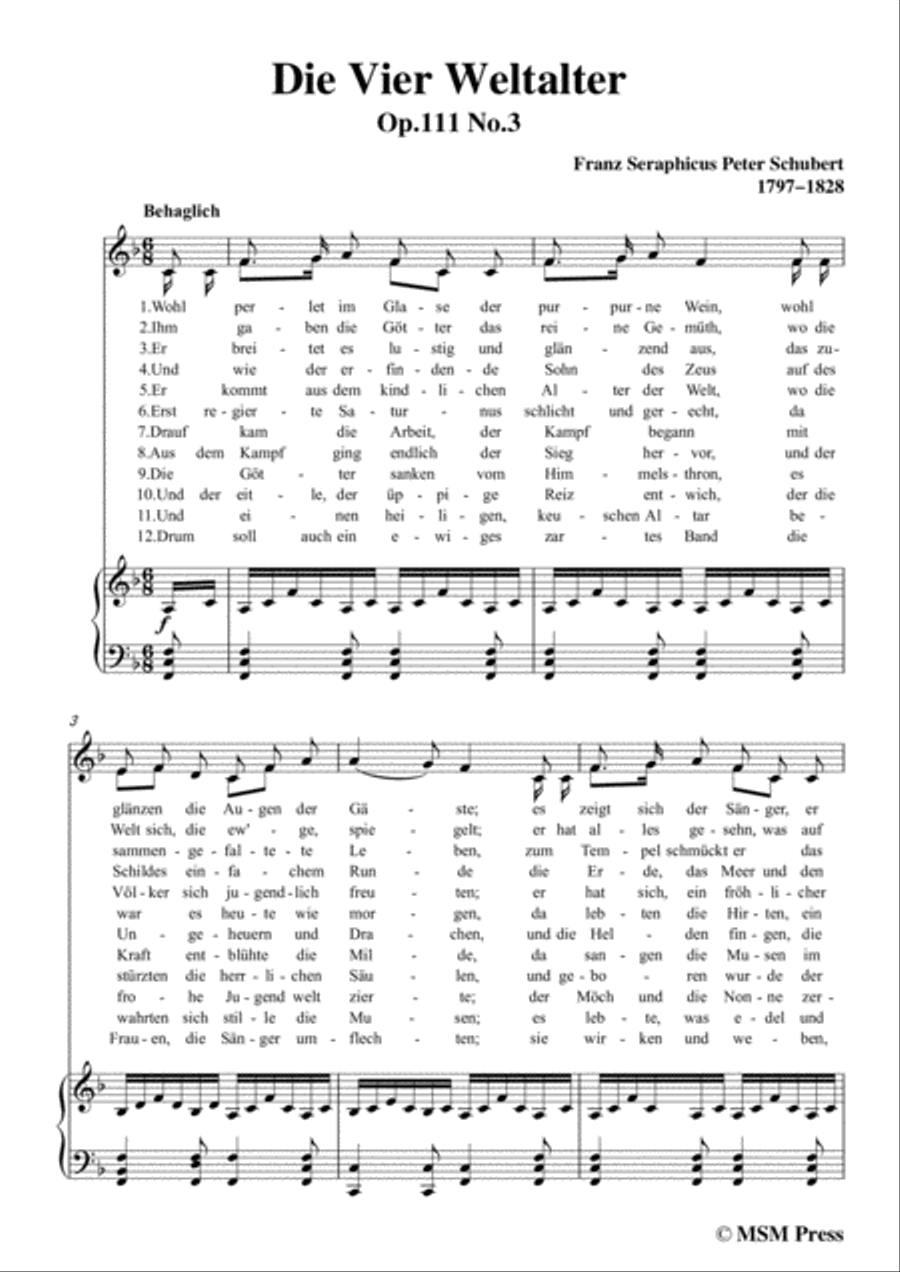 Schubert-Die Vier Weltalter,Op.111 No.3,in F Major,for Voice&Piano Voice scores gallery preview page 3