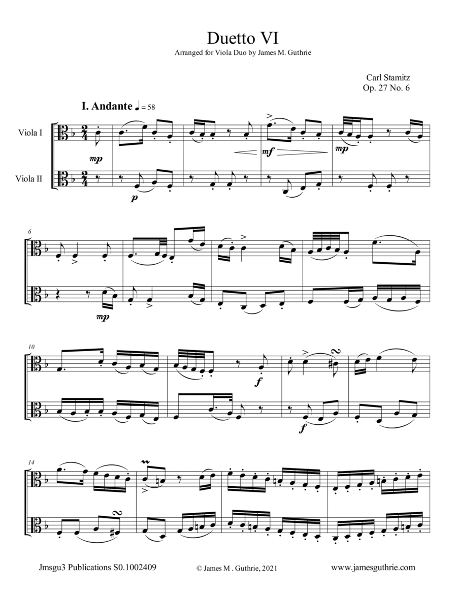 Stamitz: Duet Op. 27 No. 6 for Viola Duo image number null