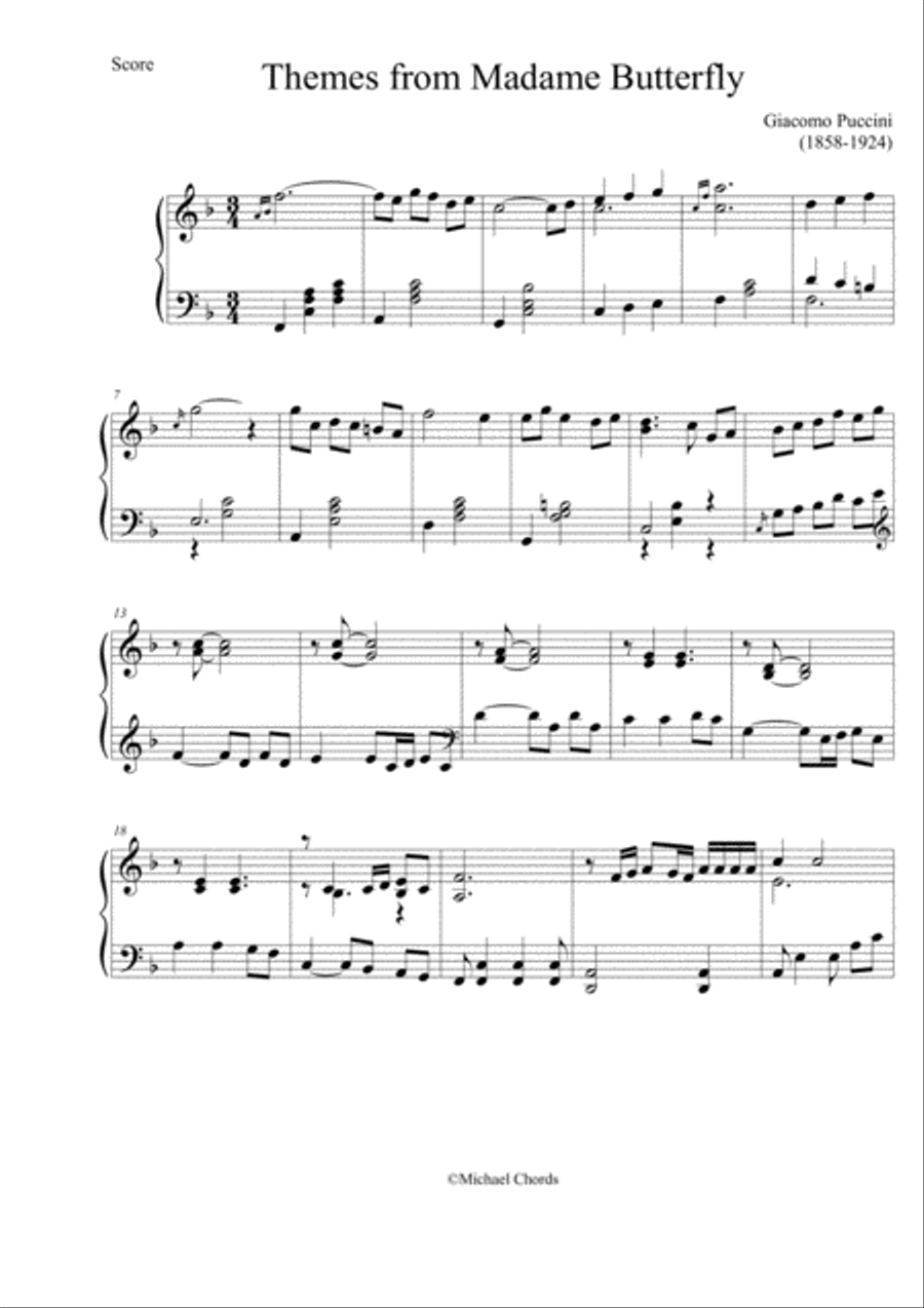 themes from Madama Butterfly Piano Solo scores gallery preview page 1