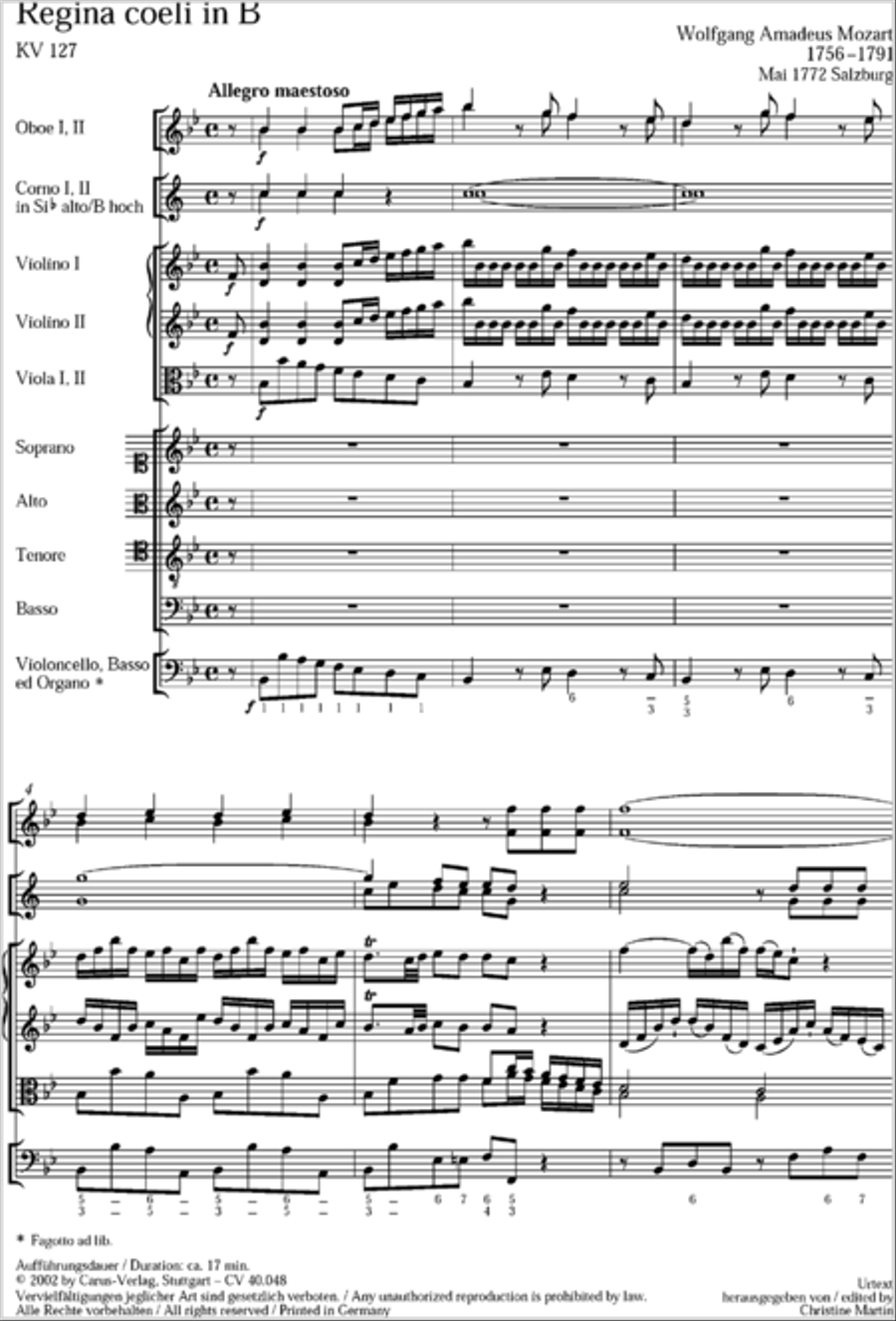 Regina coeli in B-Flat Major, K. 127 4-Part scores gallery preview page 146