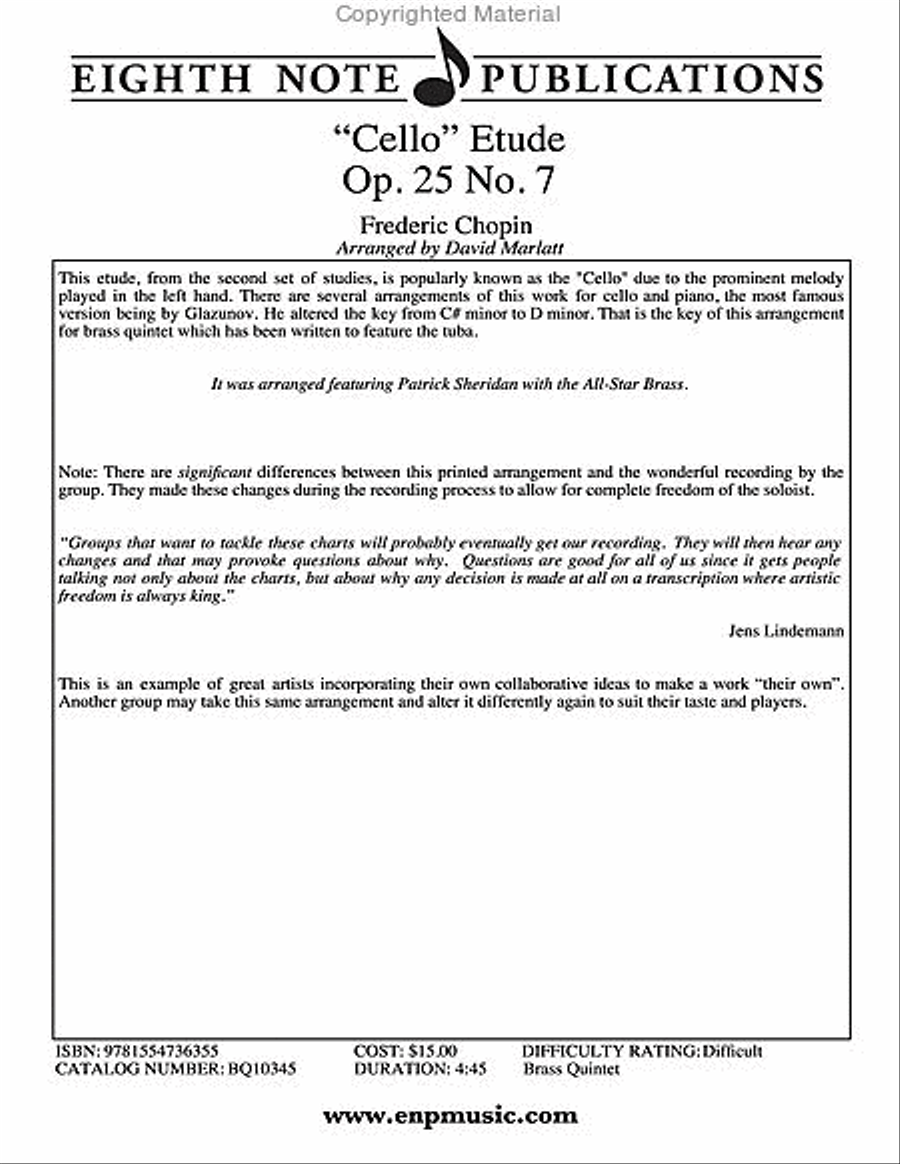 Cello Etude, Op. 25, No. 7 Brass Quintet scores gallery preview page 2