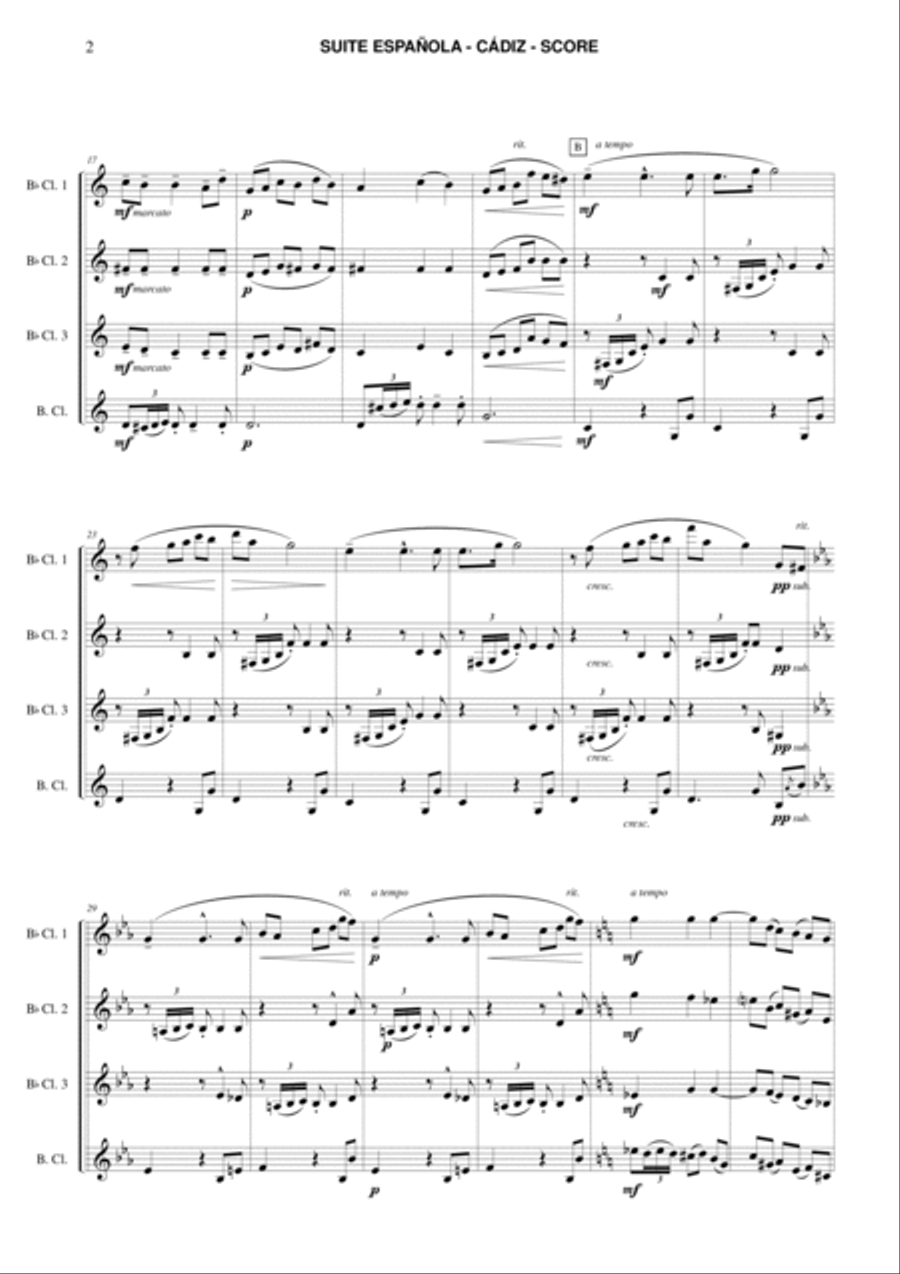 Cadiz from Suite Española Clarinet Quartet scores gallery preview page 2