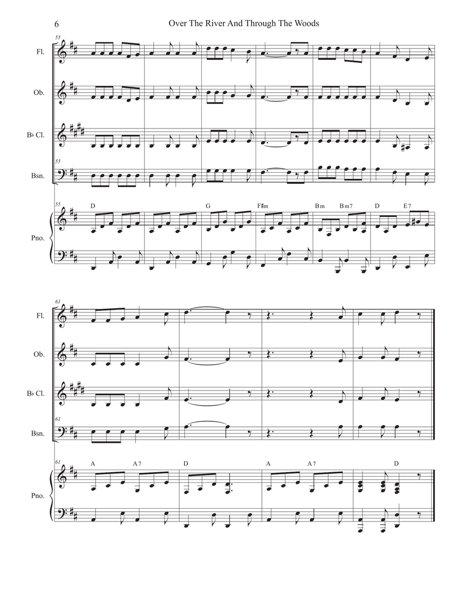 Over The River And Through The Woods (Woodwind Quartet and Piano) Woodwind Quartet scores gallery preview page 6