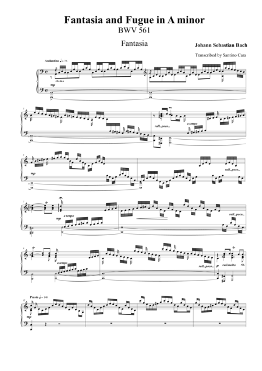 Fantasia and Fugue in A minor BWV561 Piano Solo scores gallery preview page 1