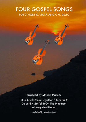 Book cover for ‘Oh Them Gospel Strings’ for String Trio (2 violins, viola, opt. cello part)