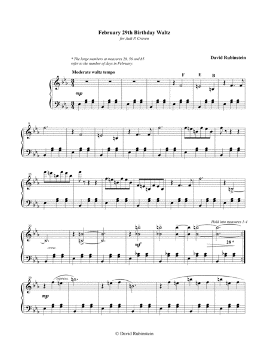 February 29th Birthday Waltz Piano Solo scores gallery preview page 2