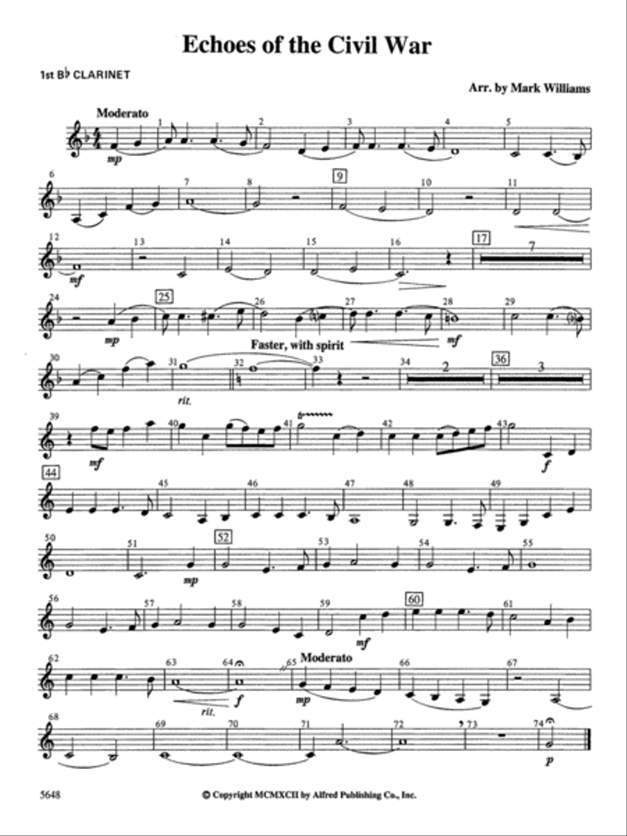 Echoes of the Civil War: 1st B-flat Clarinet Concert Band scores gallery preview page 1