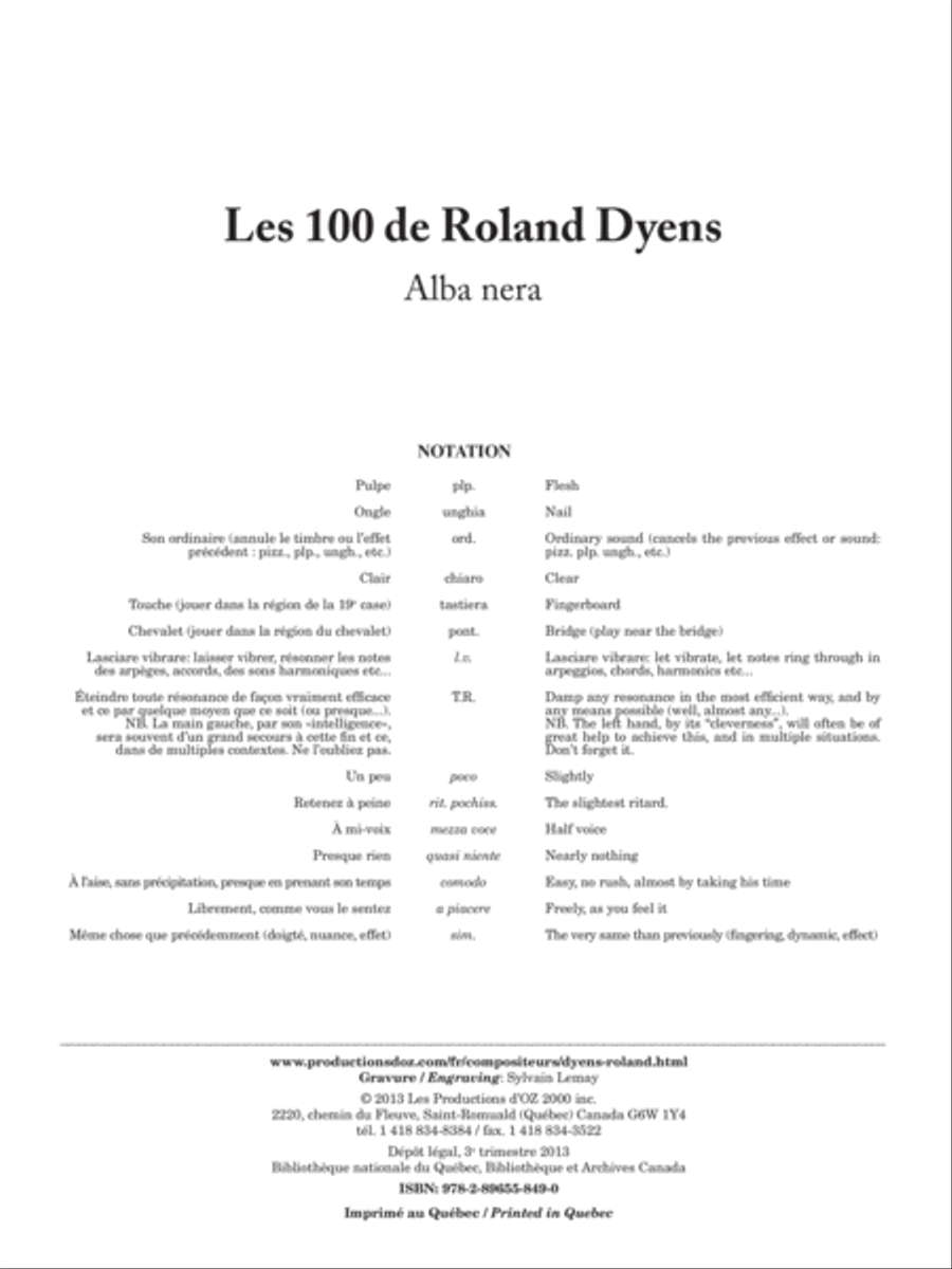 Les 100 de Roland Dyens - Alba nera Classical Guitar scores gallery preview page 1