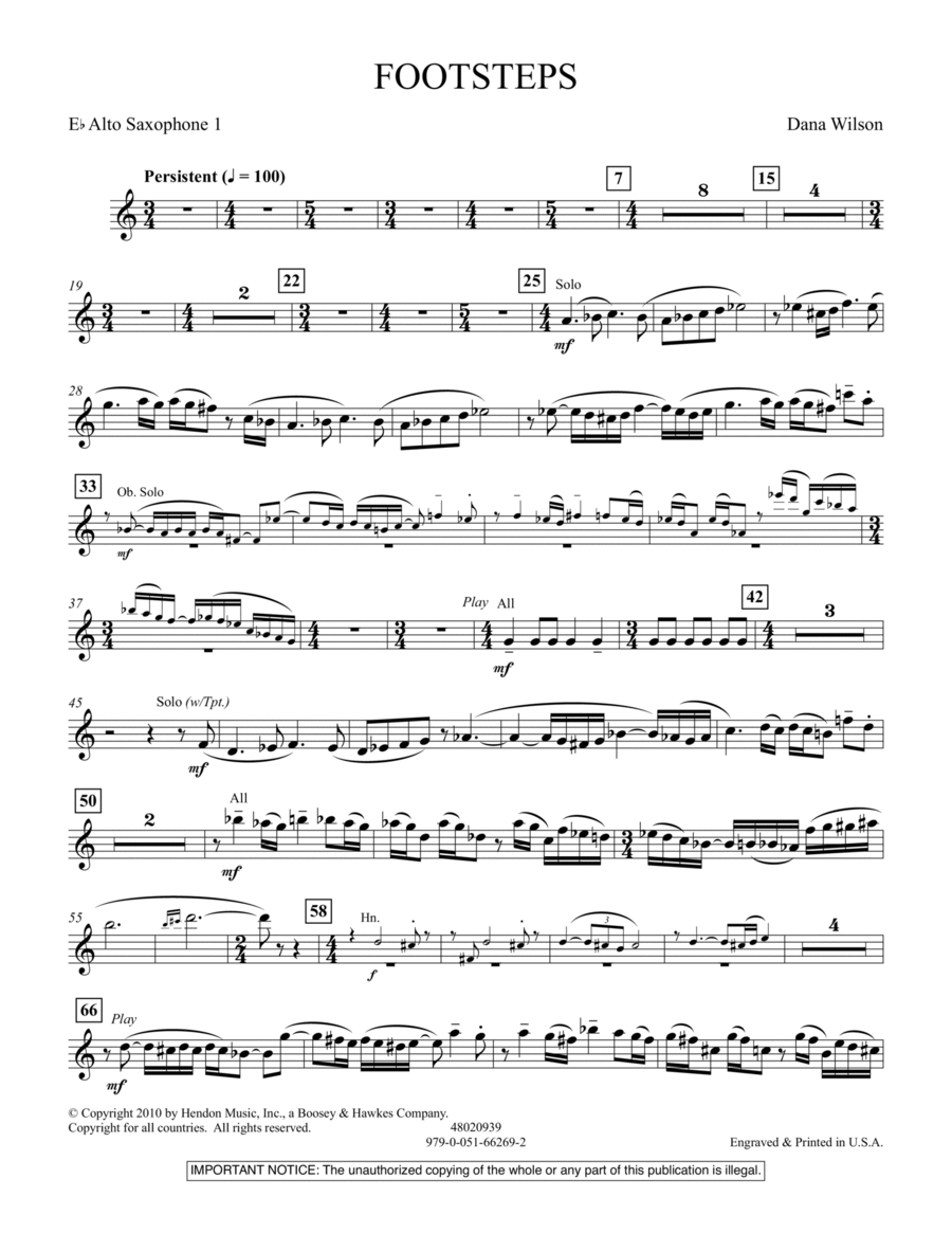 Footsteps - Eb Alto Saxophone 1 Alto Saxophone scores gallery preview page 1
