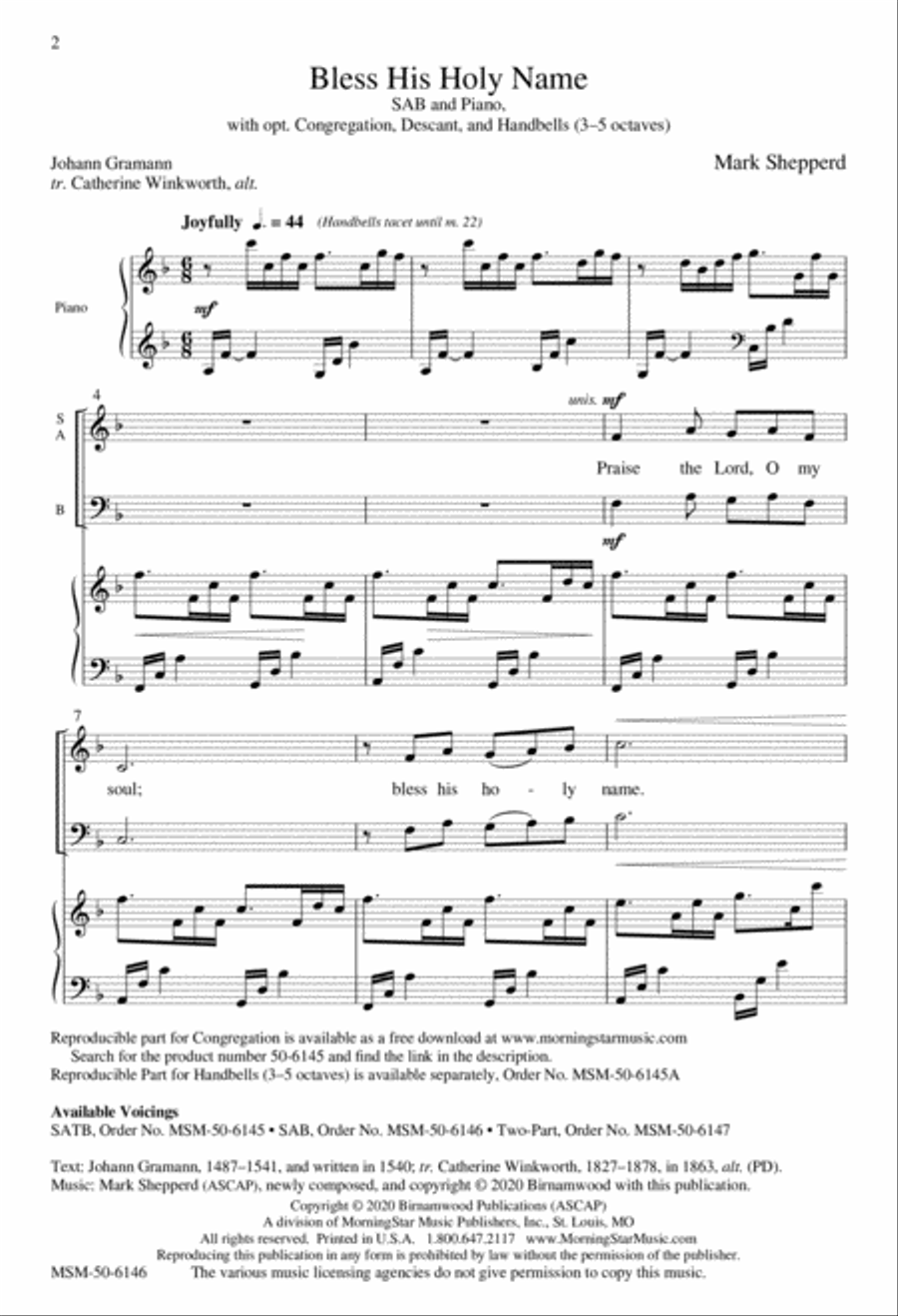 Bless His Holy Name 3-Part scores gallery preview page 1