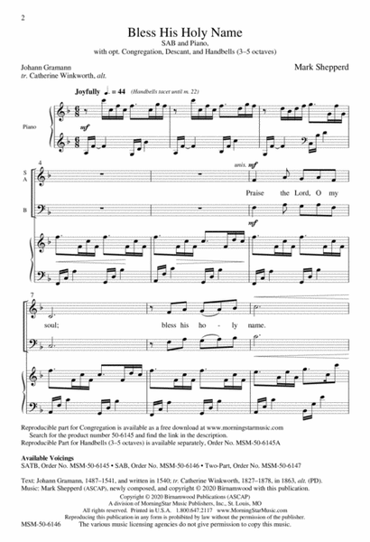 Bless His Holy Name (Downloadable Choral Score)